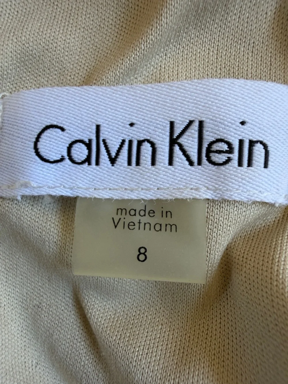 Calvin Klein Lace Sheath Midi Dress 8 Beige Blue Floral Embroidered Cocktail